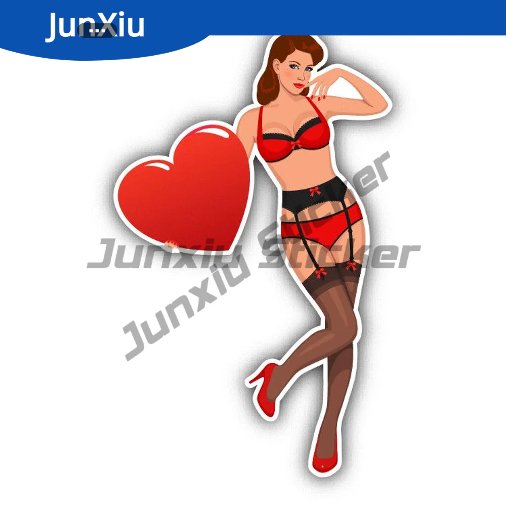 

Pin-up Girl Heart Sexy Love Sticker Occlusion Scratch Exterior Decal Accessories For Cars Camper Bodywork Laptop Phone Guitar