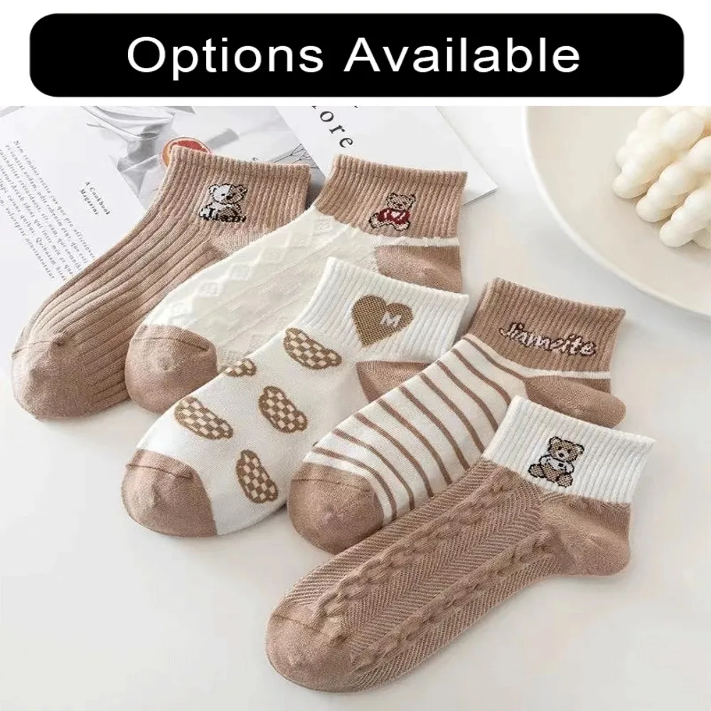 5 أزواج من الجوارب النسائية الأنيقة مجموعات الرجعية البوليستر أنبوب منخفض النساء الجوارب تنفس رقيقة النمط الياباني جورب قصير غير رسمي