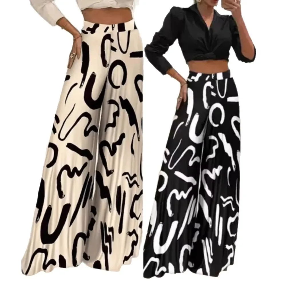 Women Print Loose Woven Wide Leg Pants Casual Comfort 2026 Soft Breathable Daily Vacation Beach Streetwear Elegant New