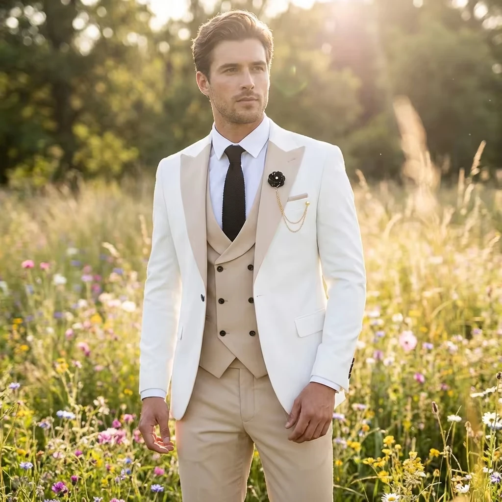 

Белый мужской костюм с контрастными вставками, однобортный смокинг, пиджак+жилет+брюки, для выпускного вечера/свадьбы, 3 предмета, стандартный крой, деловой, на заказ