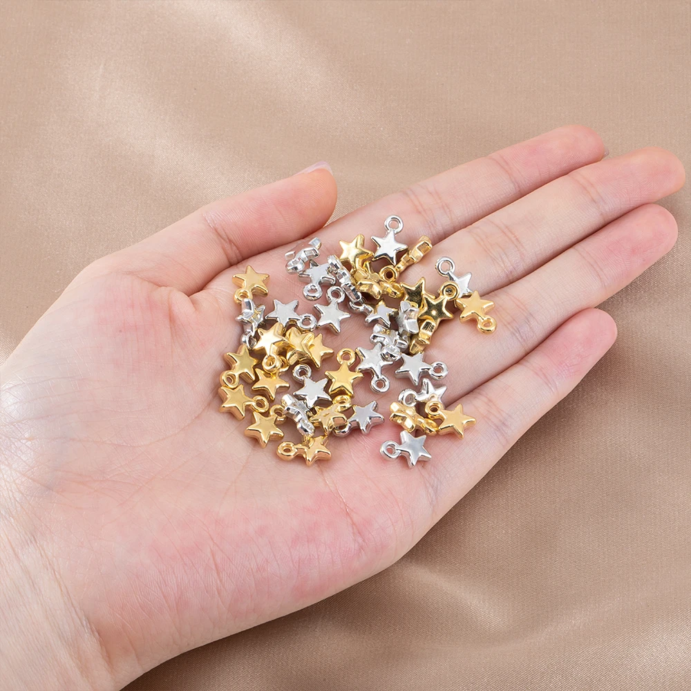 100 Buah 200 Buah/Lot CCB Plastik Bintang Manik Jimat Emas Berlapis Perak Liontin Kecil untuk Kalung Membuat Perhiasan DIY Aksesori