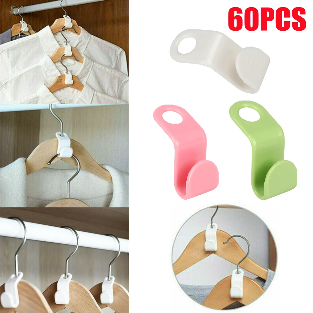 60 Pcs Mini Clothes Hanger Connector Hooks Cascading Plastic Wardrobe Coat Extendable Hanger Holder Space Saving For Closet Home