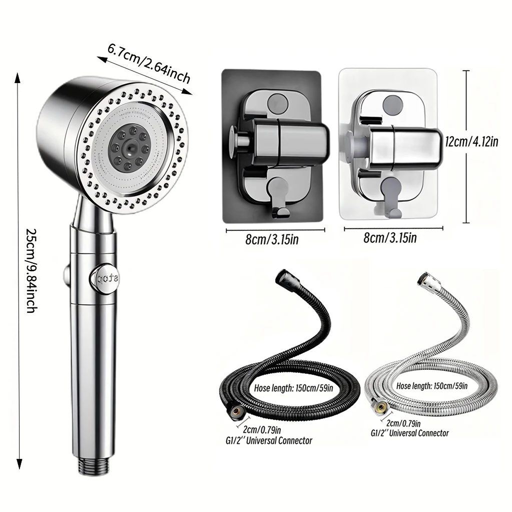 5 Modes Spray Water Saving Shower Head Handheld Showerheads Large Flow Portable Bathroom Filter Shower Faucet Nozzle Set 6