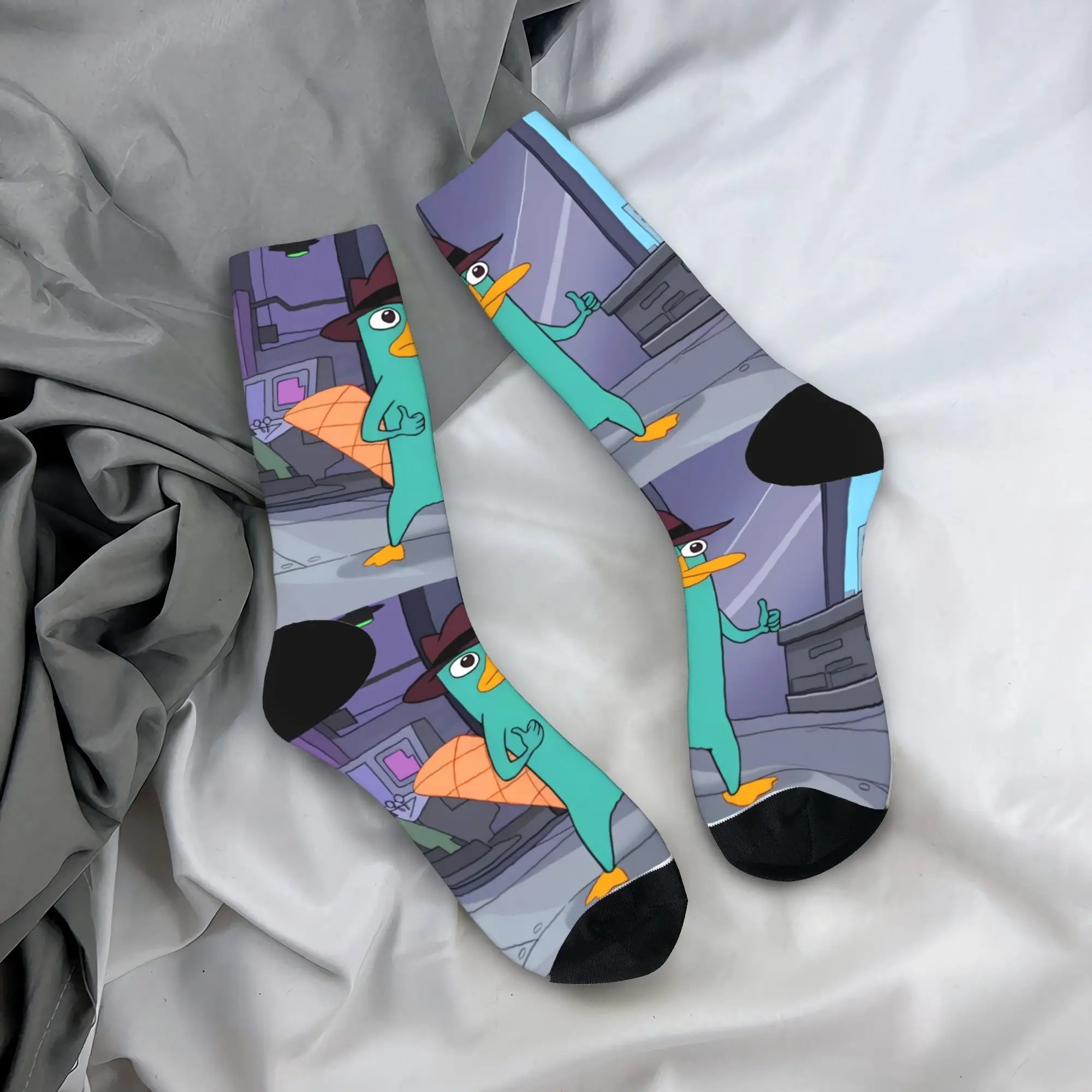 

Носки Perrys the Platypus, противоскользящие чулки, мужские мягкие носки для скейтборда, осенние модные дизайнерские носки