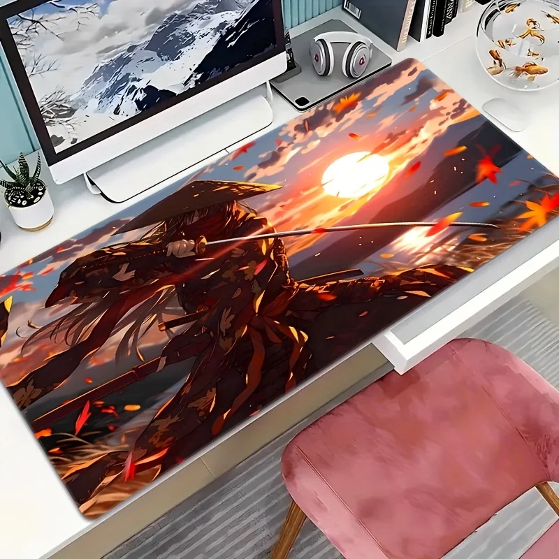Samurai Sunset Anime Extended Mouse Pad Premium Rubber Non-Slip Stitched Edges Gaming Desk Mat