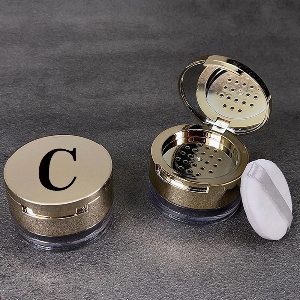 1 Stück Gold Puff Box Lose Pulverbehälter mit Siebspiegel Schwarzer Buchstabe Reise-Make-up-Behälter Initial Name 26 Buchstaben Muster