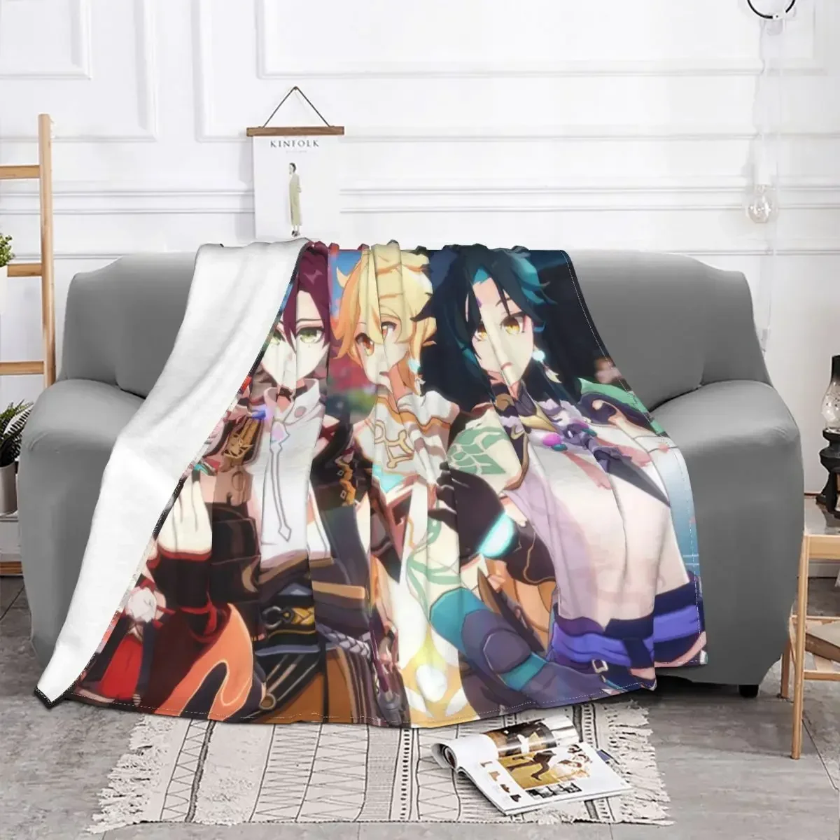 Teyvat Boys Xiao Aether Heizou Kazuha Blanket Cover Genshin Impact Anime Throw Blankets Summer Air Conditioning Bedspreads