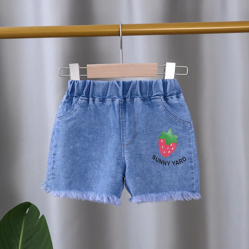 Girls Denim Shorts New Kids Summer Shorts Girls Jeans Lovely Cartoon Printed Flowers Embroidery Jean Short Girls Clothing