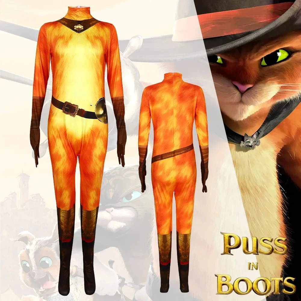 

Cosplay Bodysuit - Orange Gradient Printed Jumpsuit with Belt & Gloves, Character Attire for Anime Events & Role-Play Shows