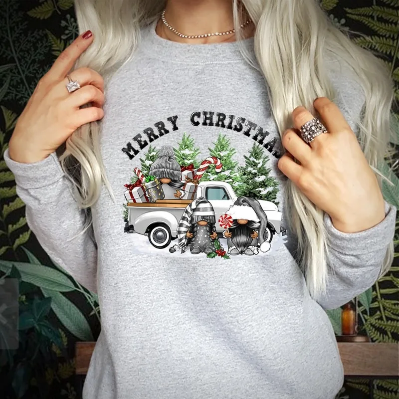 Vrolijk kerstfeest op vrachtwagen Vakantiepullover Kerstsweatshirt Hoodie Ronde hals Top met lange mouwen Casual zachte comfortabele thermische hoodie
