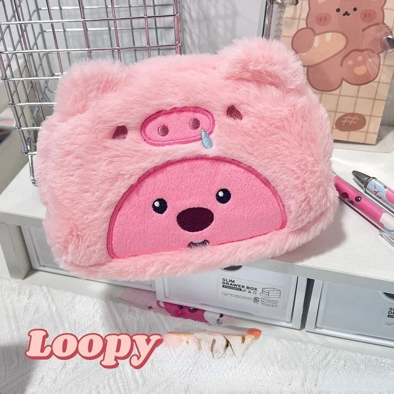 New cross-dressing plush loopy pencil bag cute cartoon stationery  large capacity kawaii cosmetic bag animation accessories gift