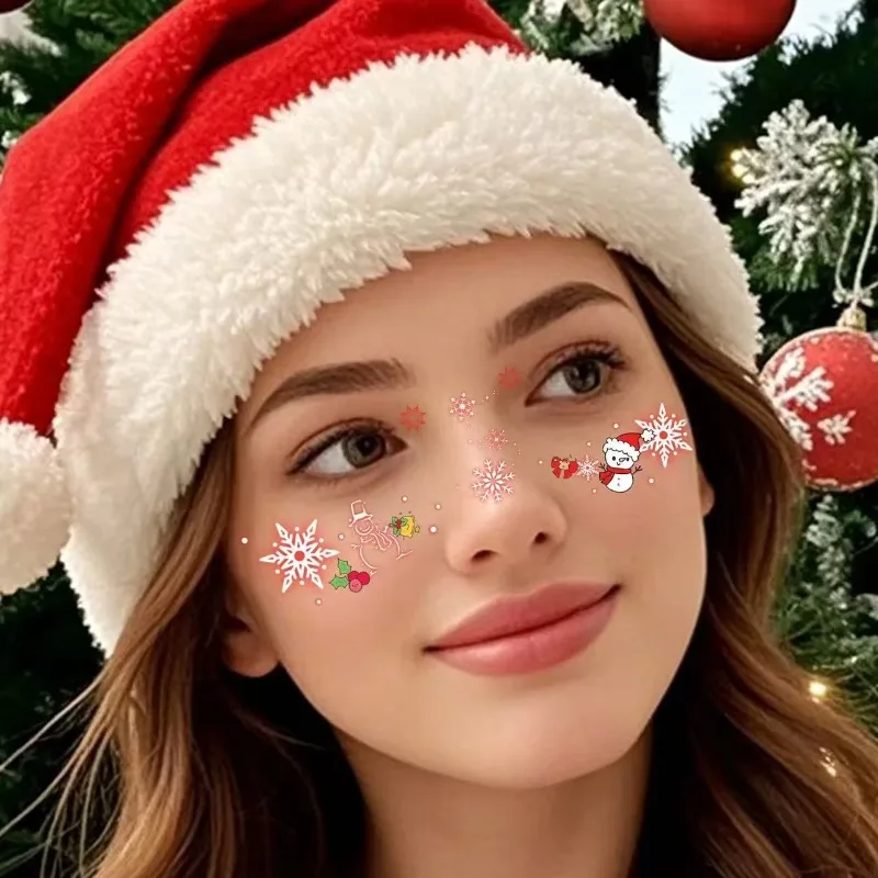 20pcs Christmas Face Tattoo Stickers Bells Bow Hearts Stars Ribbons Freckles Temporary Tattoo Stickers for Festival Party