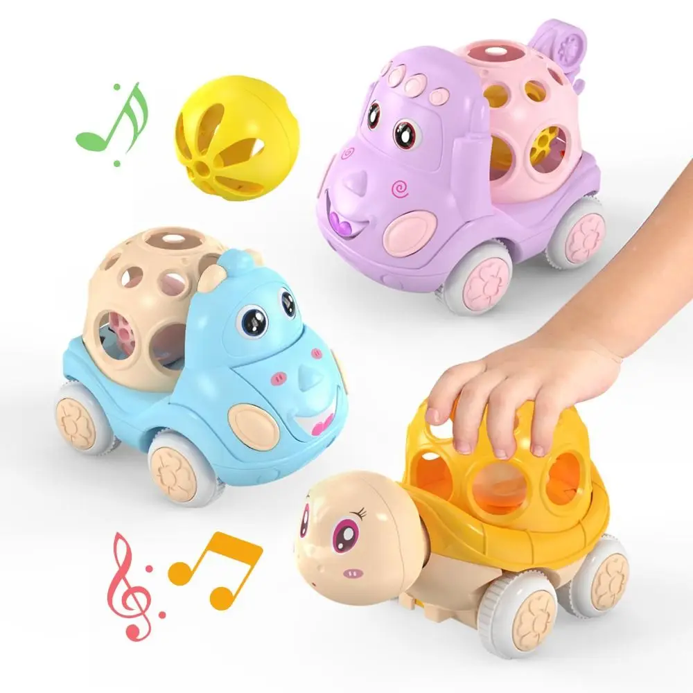 Soft Rubber Baby Car Toy Friction Powered Press and Go Rattle Roll Cars Cartoon Gift Inertia Pull Back Car for 1-3 Years Old
