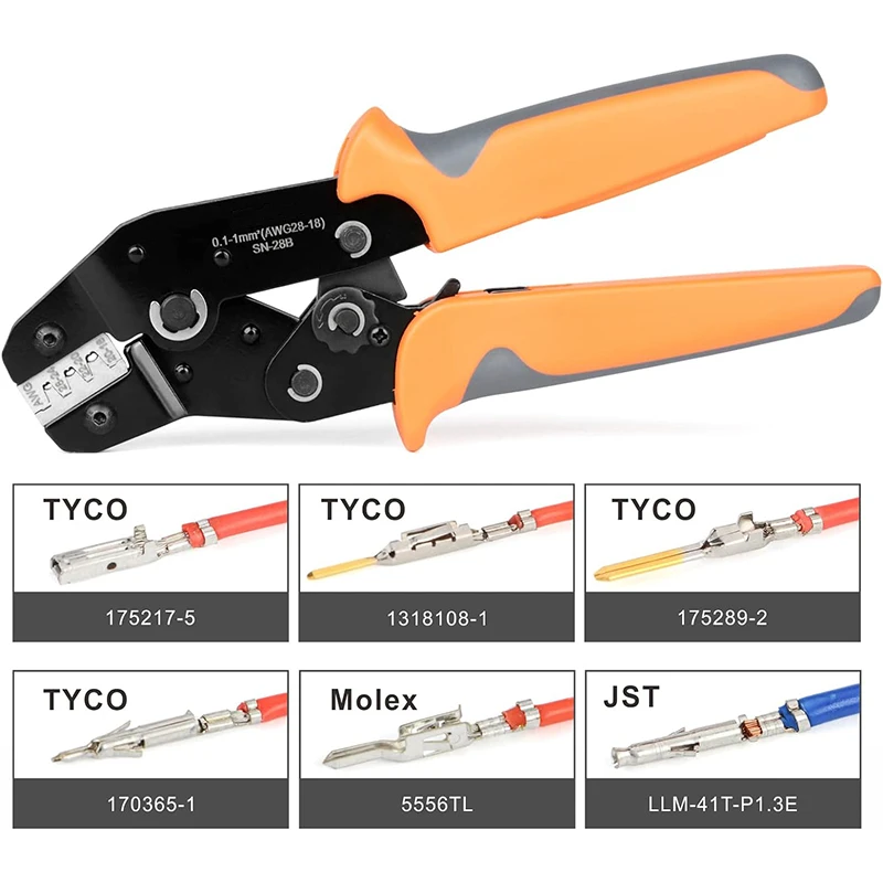 SN-28B Dupont Crimping Tool for 3.96mm, 2.54mm, 2.5mm Pitch Dupont, JST XH VH Connectors, AWG 18 to 28 Crimp Connector