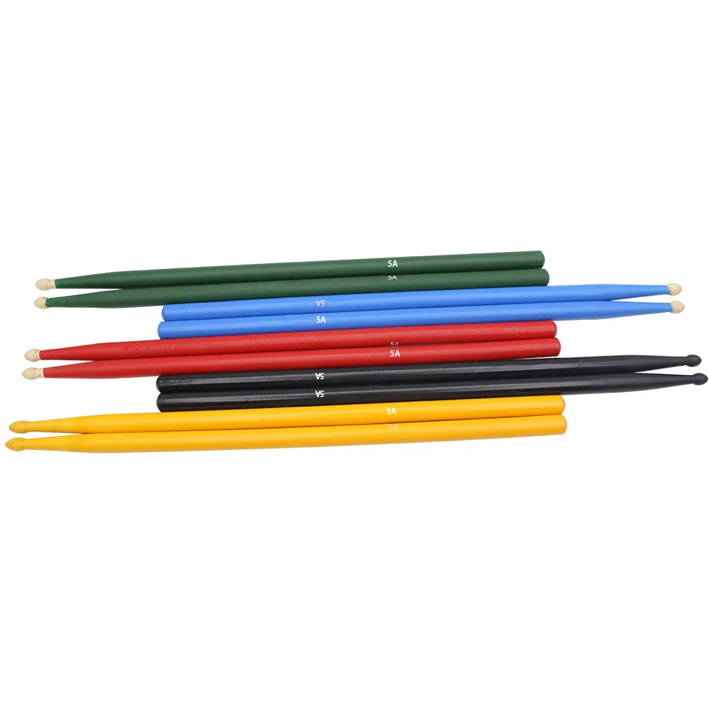 

5 Pairs Colorful Maple Drumsticks Kids Adults Anti Slip Durable Wood Snare Sticks Percussion Practice Accessories