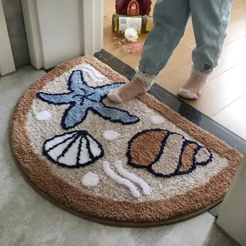 Semi-circle Bathroom Rug Cartoon Absorbent Quick-drying Carpet Imitation Cashmere Soft and Comfortable Shower Floor Mat Non-slip