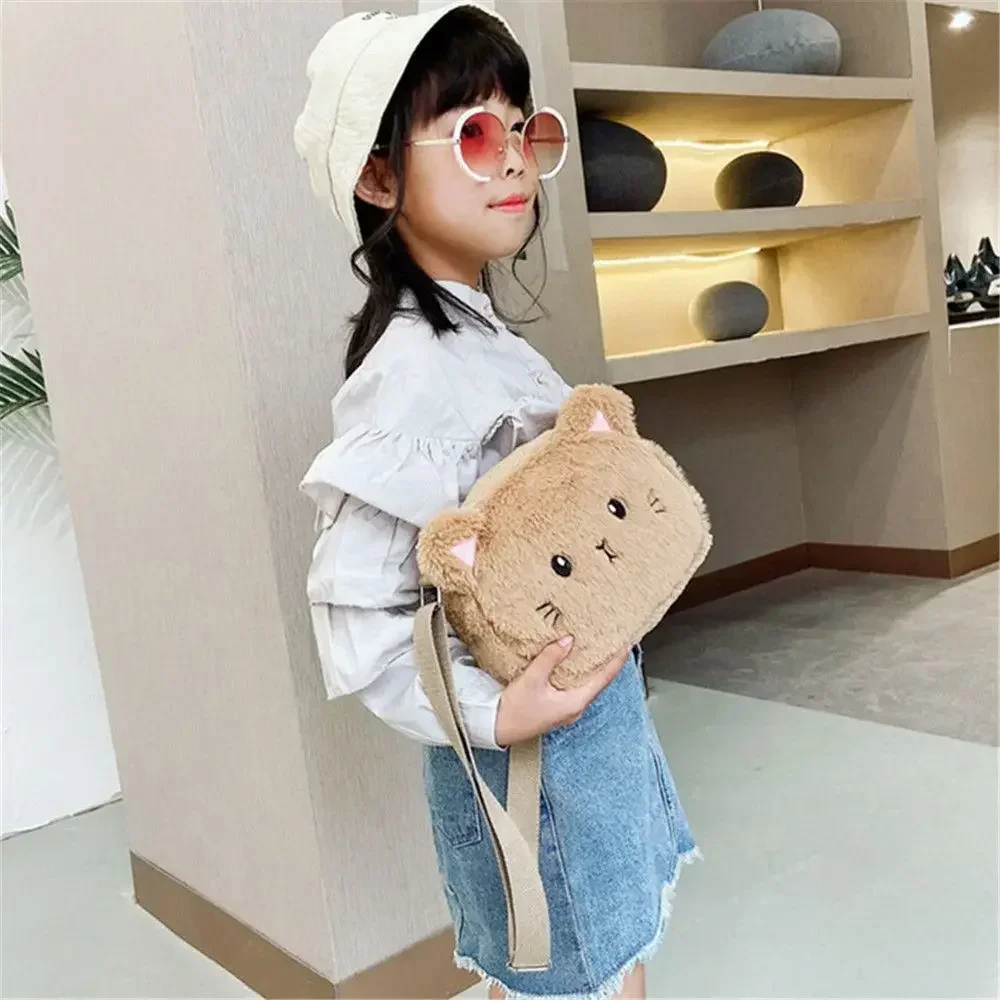 New Cute Soft Plush Children\'s Shoulder Bag Cartoon Cat Baby Girls Messenger Small Bags Kids Handbags Coin Purse