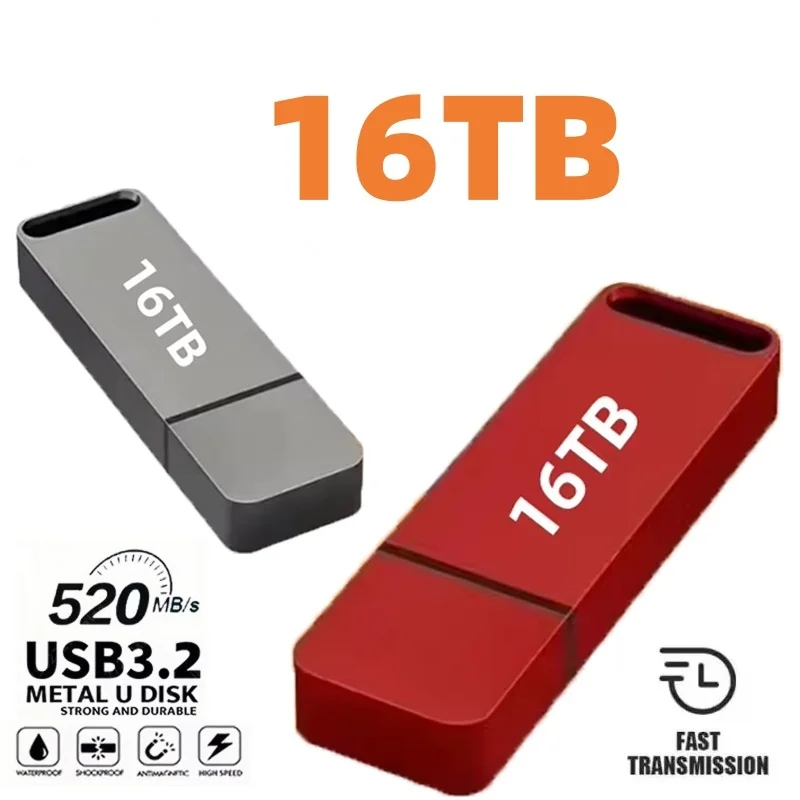 16TB Metal Flash Drive OTG USB3.2 High Speed Transfer Type C U Flash SSD Portable Flash Drive Memory Waterproof U Drive