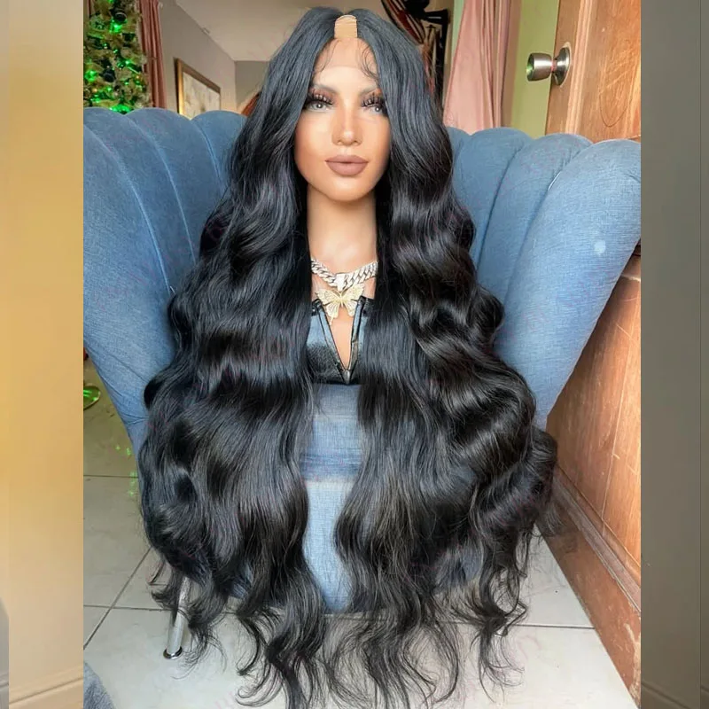 

Easy Wear 30inchLong Body Wave Black Brown 100% Brazilian Human Hair Opening U Part Wigs for Black Women Glueless Adjustable Wig