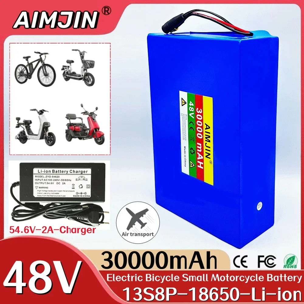 Batterie 13S8P 48V 30Ah 18650 Eddie ion 2000W, avec BMS, pour vélos électriques, scams, petits ourcycles, avec chargeur de pipeline 54.6V