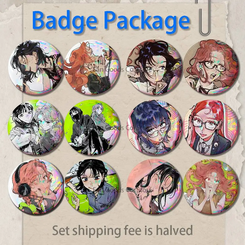 Mitsuki Koga Aya tgswiiwagaa Brooches for Backpack Accessories 25,32,44,58,75mm Round Enamel Pin 2-piece set Cartoon Anime Badge