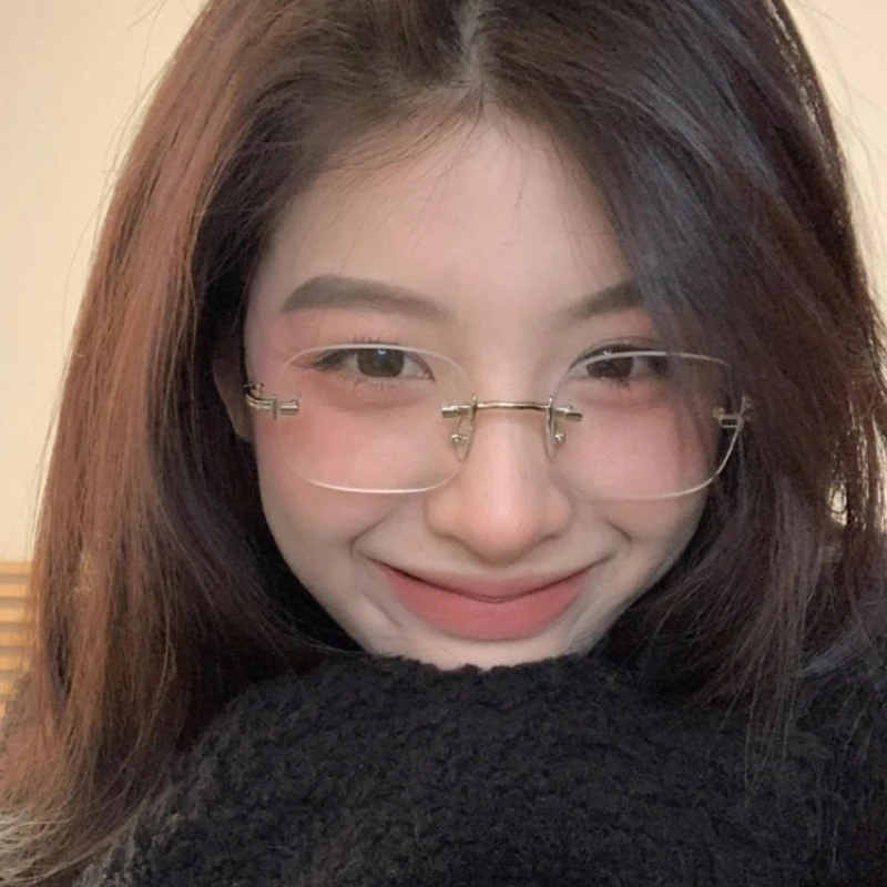 Fashion Women Transparent Square Rimless Shades Glasses Vintage Sturdy AC Lens Spectacles Unisex Decorative Metal Frame Eyewear - Image 3