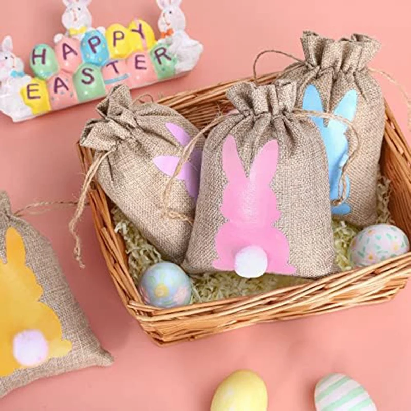 Drawstring Gift Bags Easter Burlap Bag Drawstring Bunny Bag Easter Bunny Linen Bag With Ail Gift Bag