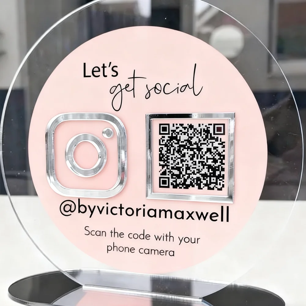 علامة رمز الاستجابة السريعة للوسائط الاجتماعية للأعمال من كريليك قابلة للتخصيص مع علامة Instagram القابلة للمسح الضوئي لصالون تسويق الأعمال MUA