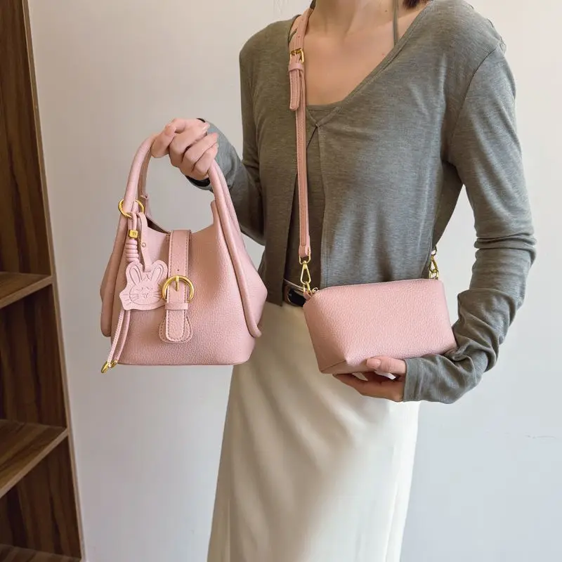 

Autumn Winter New Bucket Mother and Child Bag High-end Sense Shoulder Crossbody Hand Bag Niche Design Exquisite Simple Casual