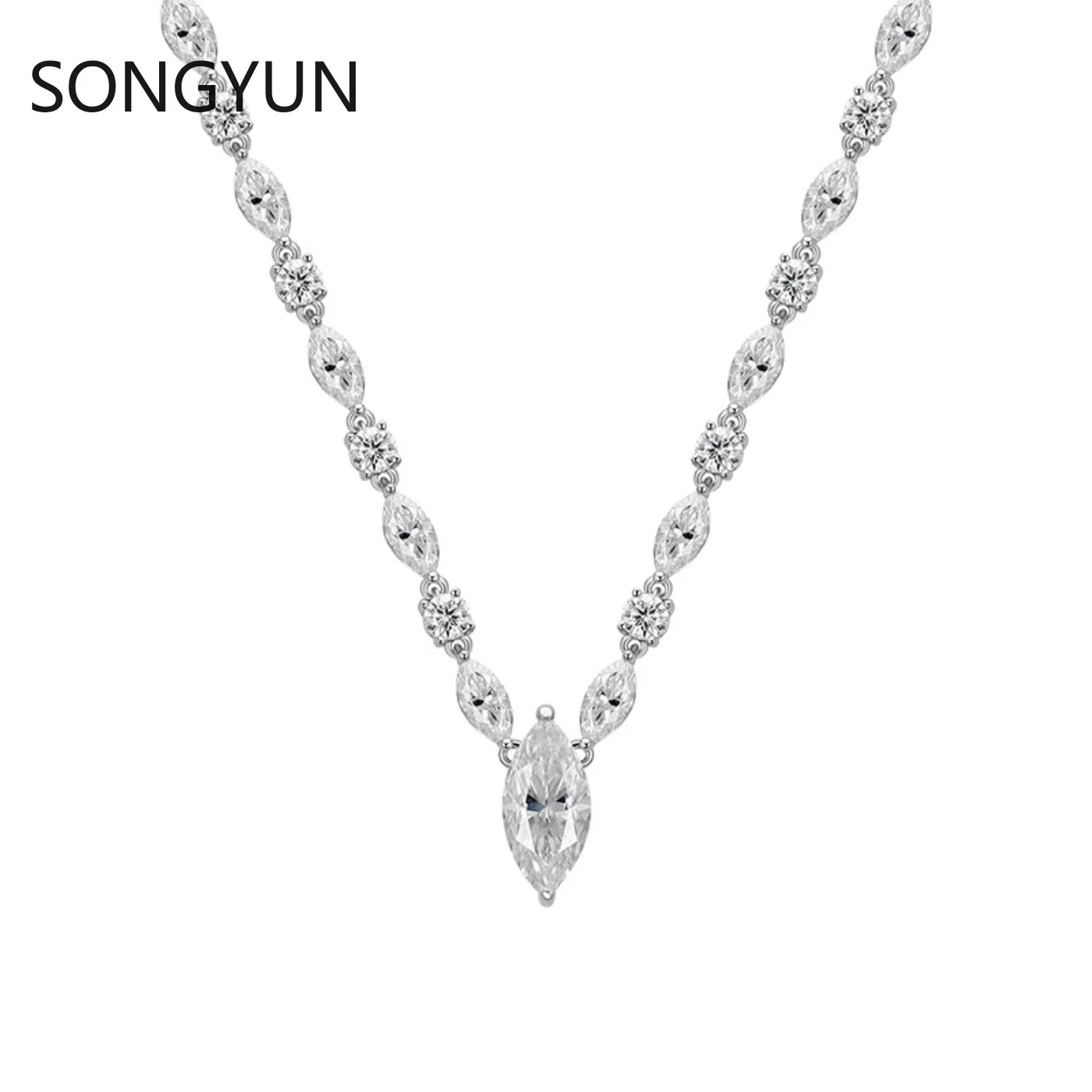 SongYun Luxury Jewelry 925 Sterling Silver Tennis Chain Necklace For Women Men Moissanite Diamond Tennis Necklaces Fine Jewelry