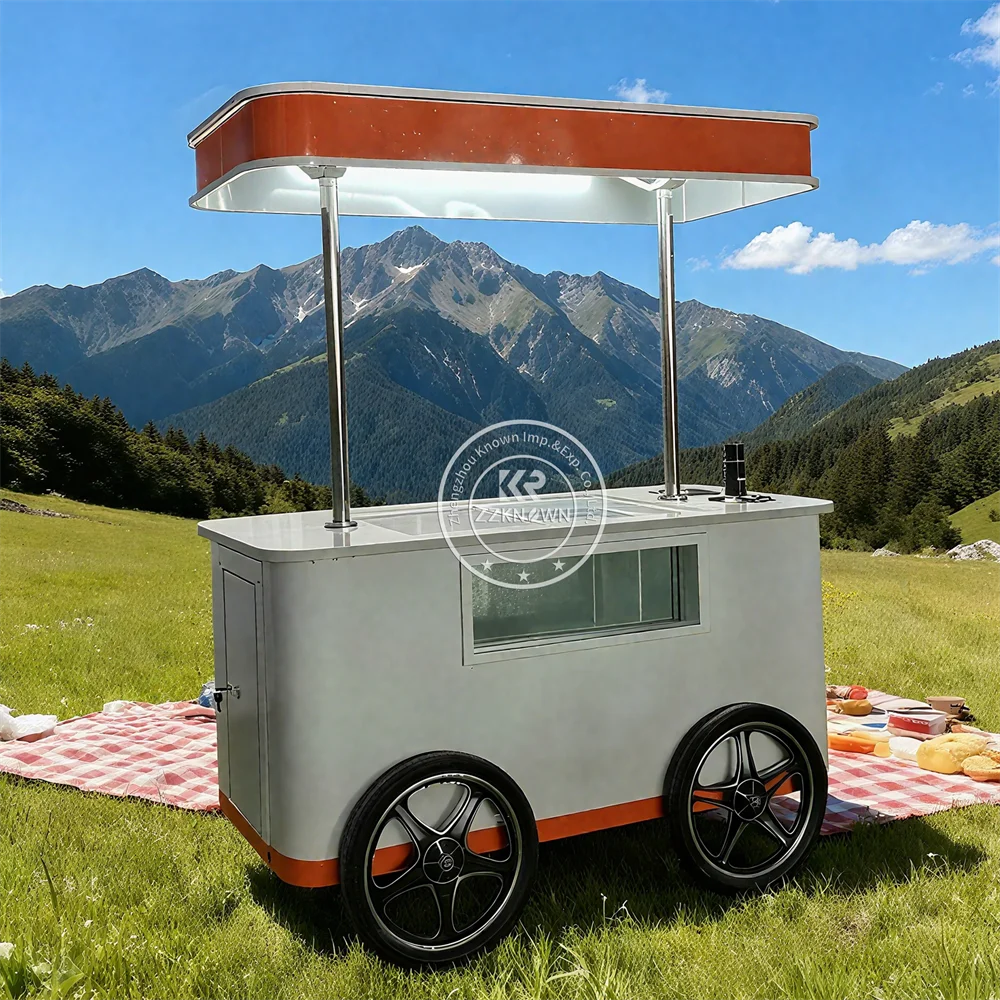 

Mobile Snack Vending Cart Portable Food Truck Commercial Grade Portable Ice Cream Cart with Electric Refrigerator