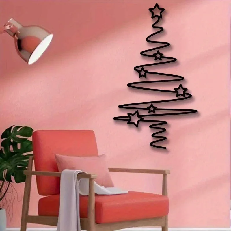 Metal Christmas Tree Wall Art Holiday Decor Indoor Outdoor Star Ornaments Living Room Courtyard Garden Christmas Wall Decor