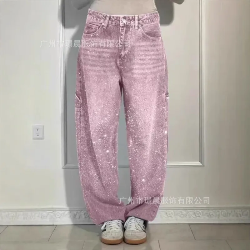 عصرية لامعة زر سستة بلاكيت جيب أنبوب مستقيم جينز شخصية فضفاضة 2025 سراويل طويلة غير رسمية ومتعددة الاستخدامات للمرأة #4