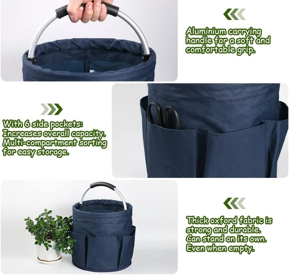 Cesta organizadora de herramientas de jardinería, bolsa de almacenamiento de 6 rejillas, Cubo de bolsillo, bolsa de herramientas de mano, accesorios de plantación