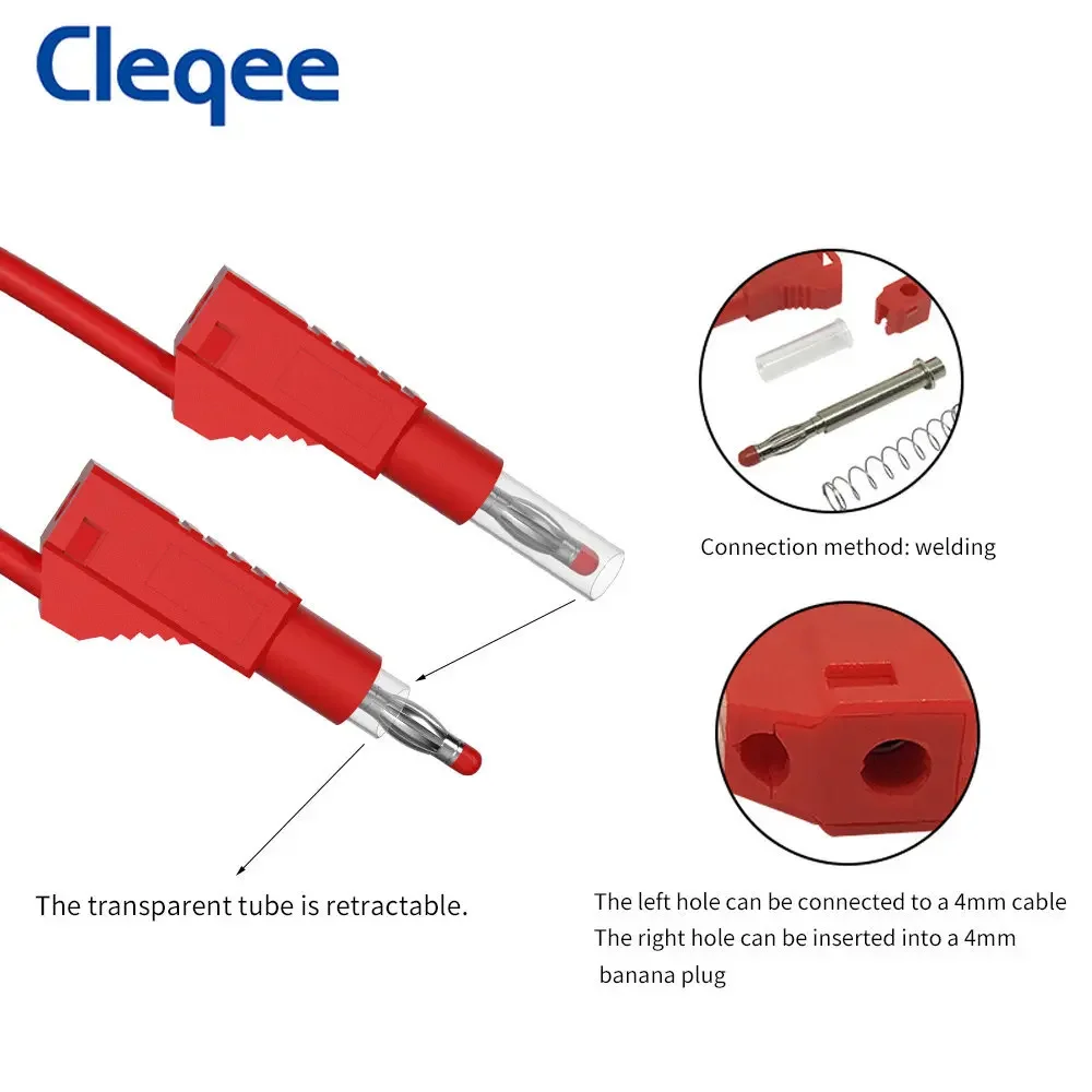 Cleqee P10043 4mm Safety Banana Plug 32A  Retractable Welding Type Built-in Strong Spring DIY Connector for Multimeter