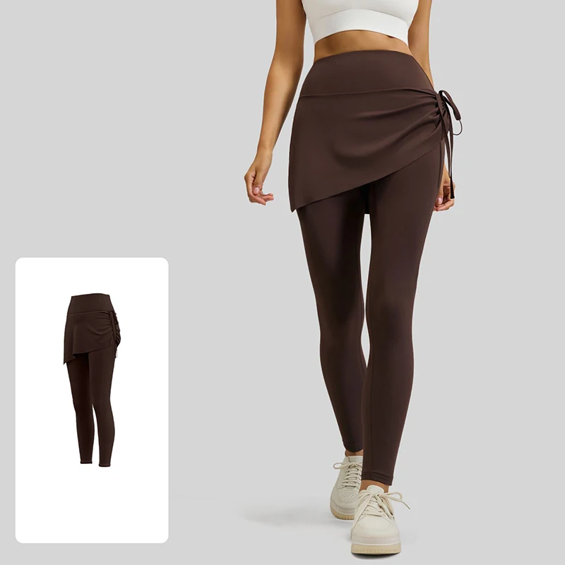

New Women Drawstring Skirted Yoga Leggings 2-in-1 High Waist Butt Lifting Tummy Control Squat Proof Versatile Fitness Yoga Pants