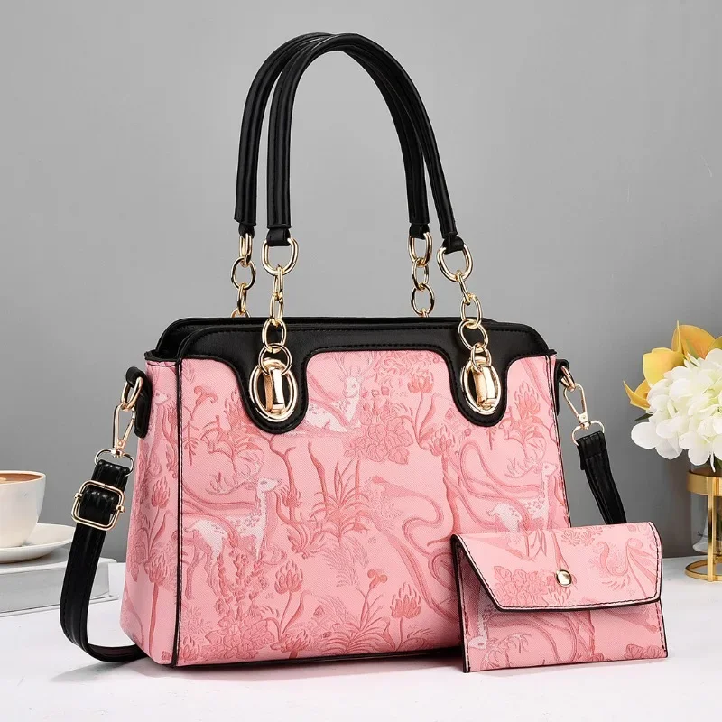 JBTP Handbags for Women Designer Luxury PU High Quality Floral Chain Shoulder Crossbody Bag 2 Piece Set Top Grade Composite Bags