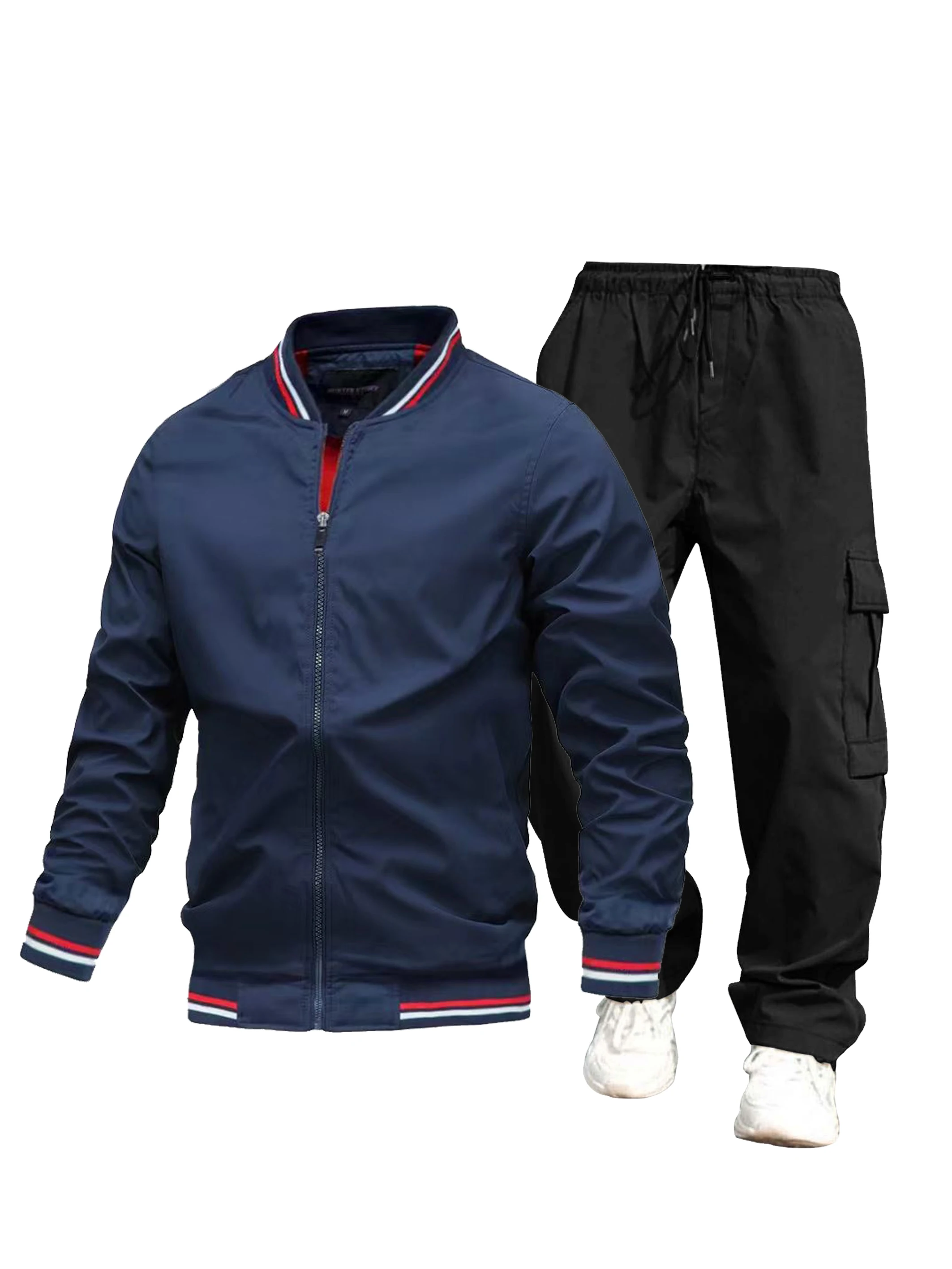 

Men's sportswear spring and autumn sportswear set 2-piece jacket + cargo pants Men's fashionable sportswear size S-2XL
