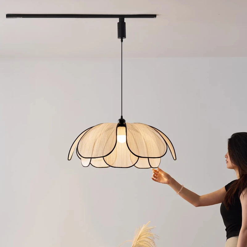 

French Rattan Weaving Petal Ceiling Pendant Lights Shiftable Hanging Lamp Living Room Kitchen Island Restaurant Hotel Chandelier