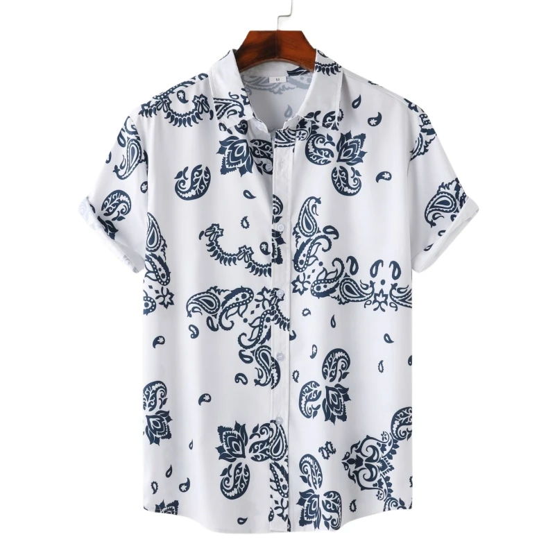 

Short Sleeve Shirts Man Shirt Luxury Men's Clothing Beach Korean Popular Clothes Tiki Hawaiian Mens T-shirts Formal Social Check