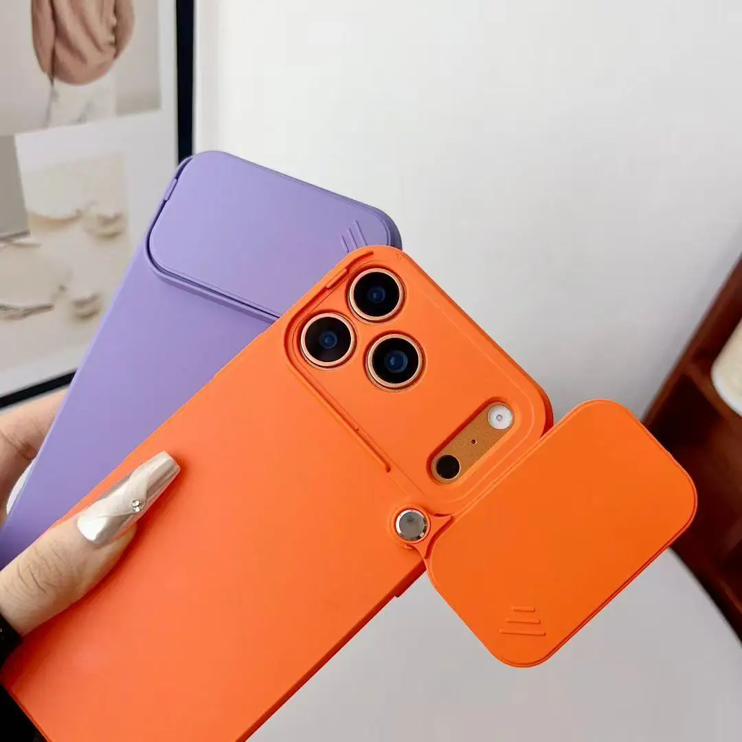 Etui z miękkiego silikonu z przesuwaną osłoną obiektywu aparatu do iPhone'a 17 ProMax 17Air 16 15 14 Plus 13 12 11 Pro, odporne na wstrząsy.