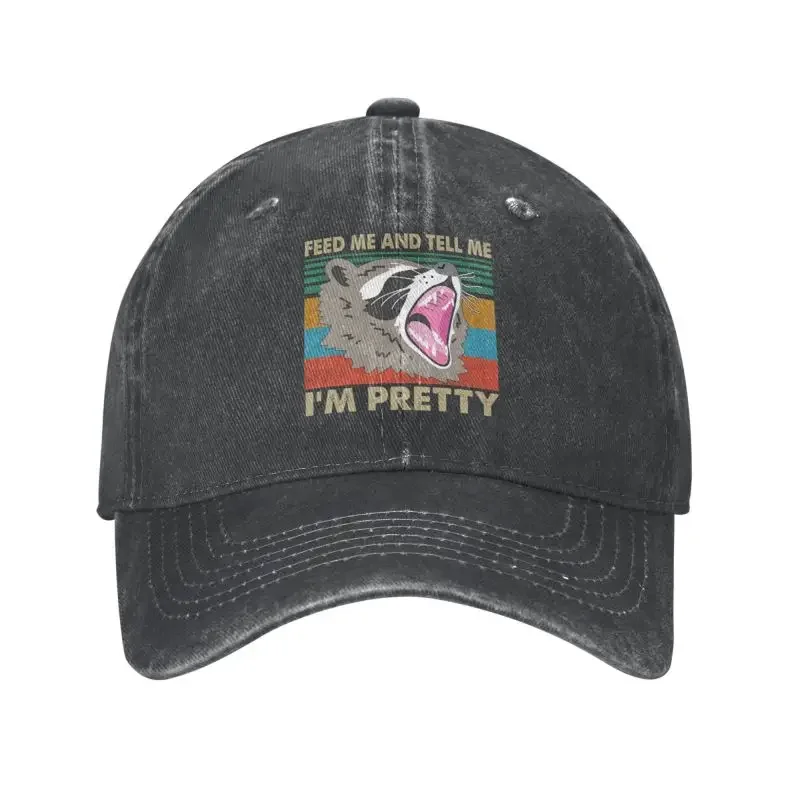 Personalized Cotton Vintage Feed Me And Tell Me I'm Pretty Raccoon Baseball Cap Outdoor Women Men's Adjustable Trash Panda Hat