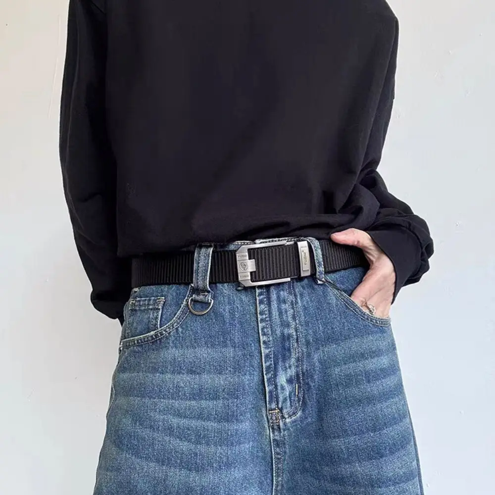 Fashion Retro Letter Men Nylon Alloy Belt Non-porous Versatile Pin Buckle Belt Classic Thicken Casual Belts Waist Accessories