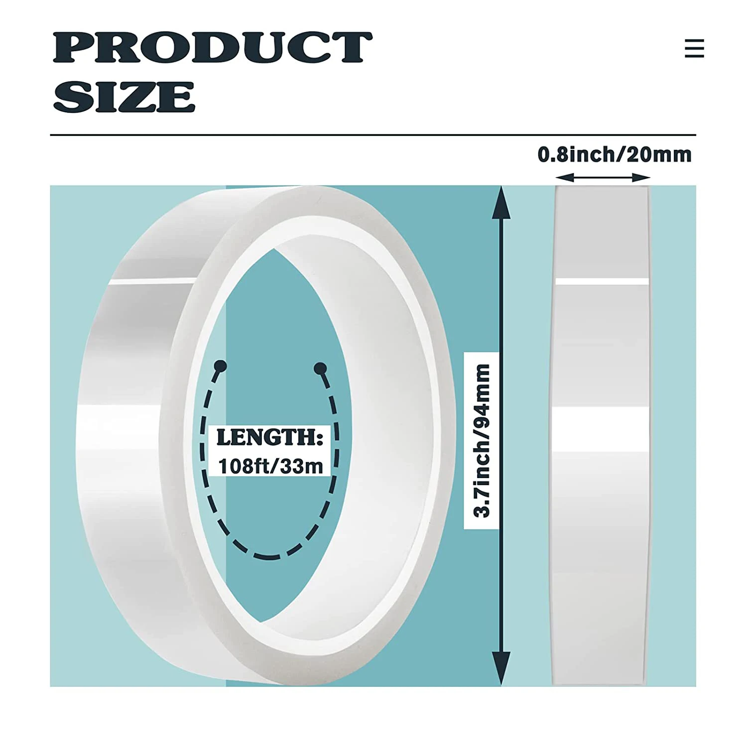 4 rotoli 20mm X33M(108Ft) nastro termico trasparente per nastro elettrico Htv trasparente sublimazione ad alta temperatura resistente al calore