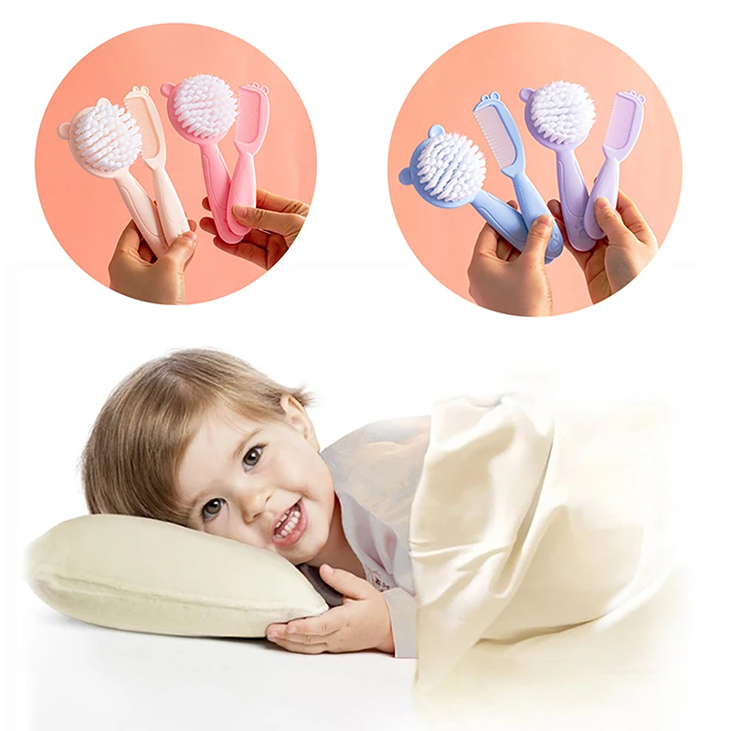 2pcs Baby Hairbrush Comb Portable Newborn Toddlers Nylon Soft Hair Brush Head Massager Comb Set Baby Kid Hair Care Supplies