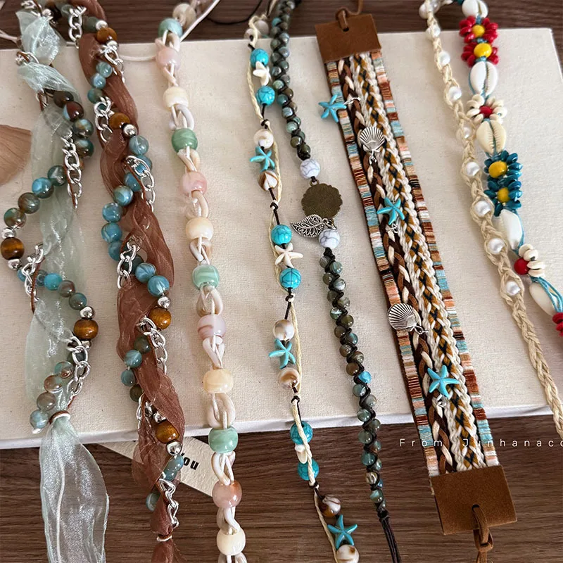 شاطئ البحر البوهيمي عقال 3 طريقة ارتداء صافي الخصر سلسلة الفيروز الخرز مضفر الشعر تاج لفستان ماكسي قابل للتعديل