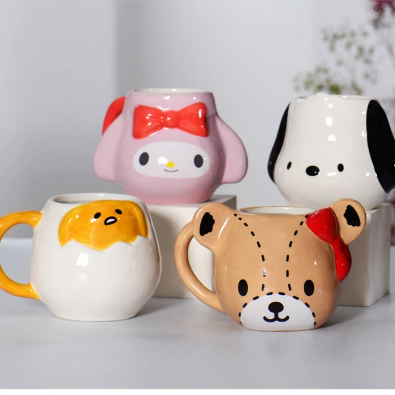 

Sanrio 2025 Kawaii Anime Ceramic Cartoon Girl Heart My Melody Kulomi Mug Children's Water Cup Cute Office Coffee Cup Gifts Girls