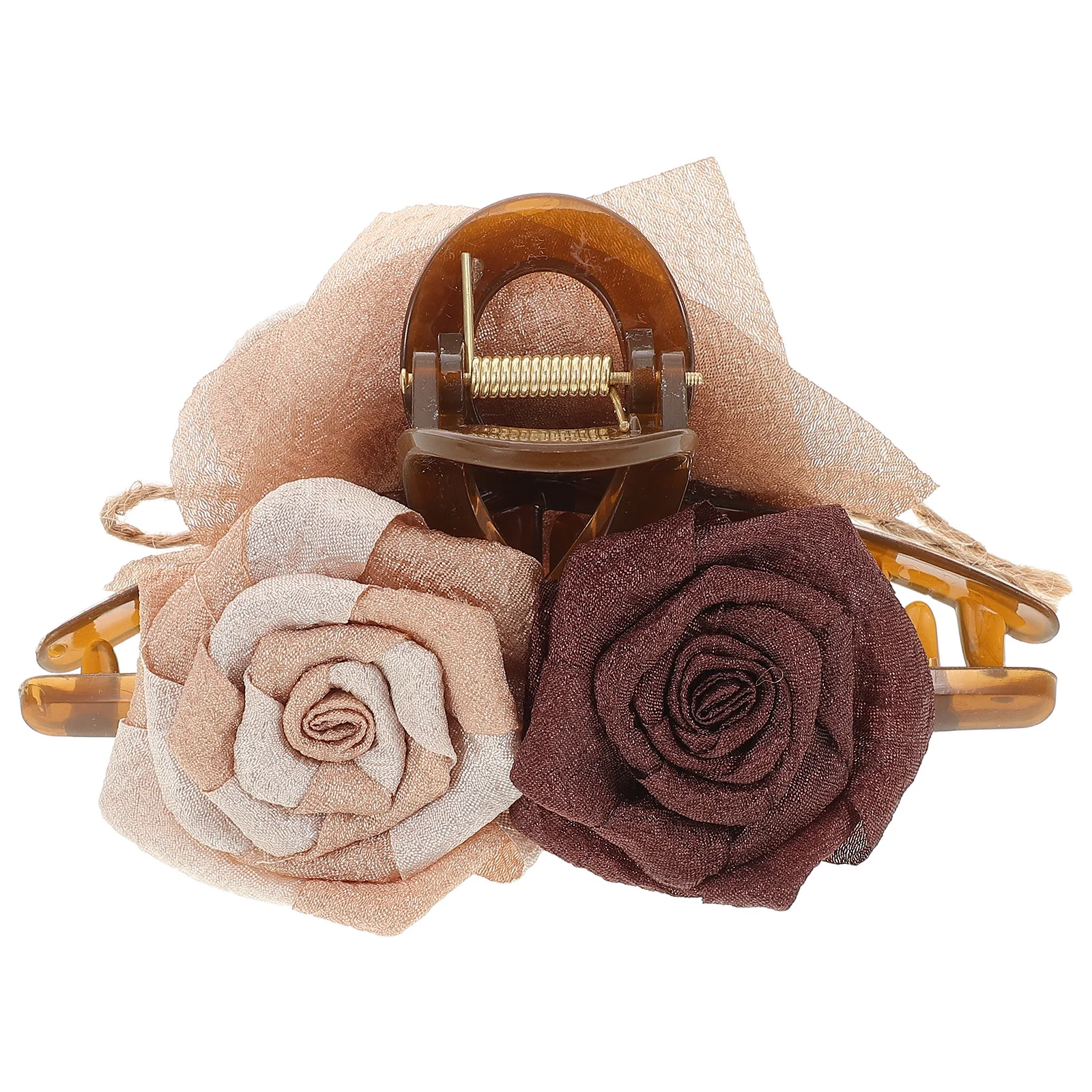 

Винтажная заколка-крабик с сушеными розами, элегантный цветочный дизайн, надежная фиксация, бежево-кофейные оттенки, универсальное применение, легкий и портативный