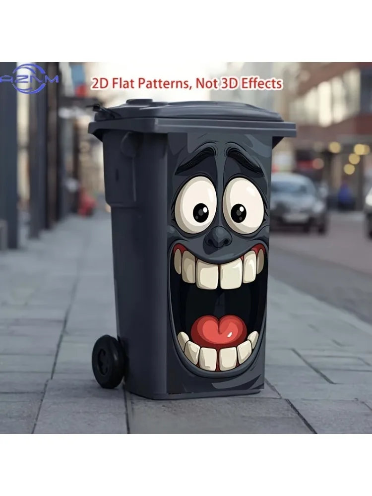 1 Stück 2D flacher, interessanter Aufkleber mit „Big Mouth Cartoon Face“-Motiv für den Mülleimer, 2D flacher Wandaufkleber, abnehmbarer, selbstklebender Aufkleber für den Außenbereich