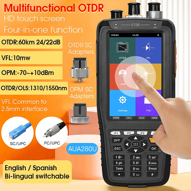 AUA280U/A Smart OTDR 1310 nm 1550 nm mit VFL/OPM/OLS Multifunktionaler Touchscreen Optical Time Domain Reflektometer Fasertester